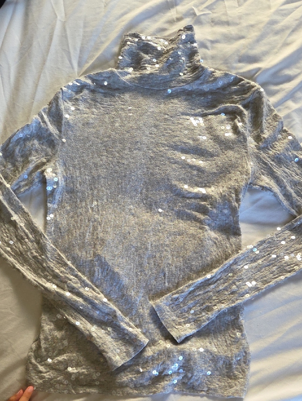 Express Heather Gray Sequin Turtleneck Sweater